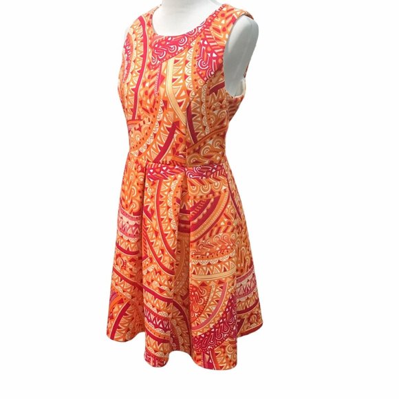 Sandra Darren Womens Sleeveless Fit & Flare Dress Orange Pink & White Sz 10 - Picture 4 of 9